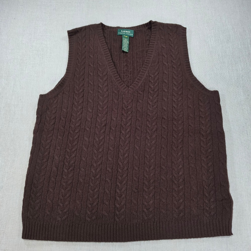 Lauren Ralph Lauren Sweater Vest Womens L Brown Excellent Merino Angora Cashmere - Picture 4 of 9